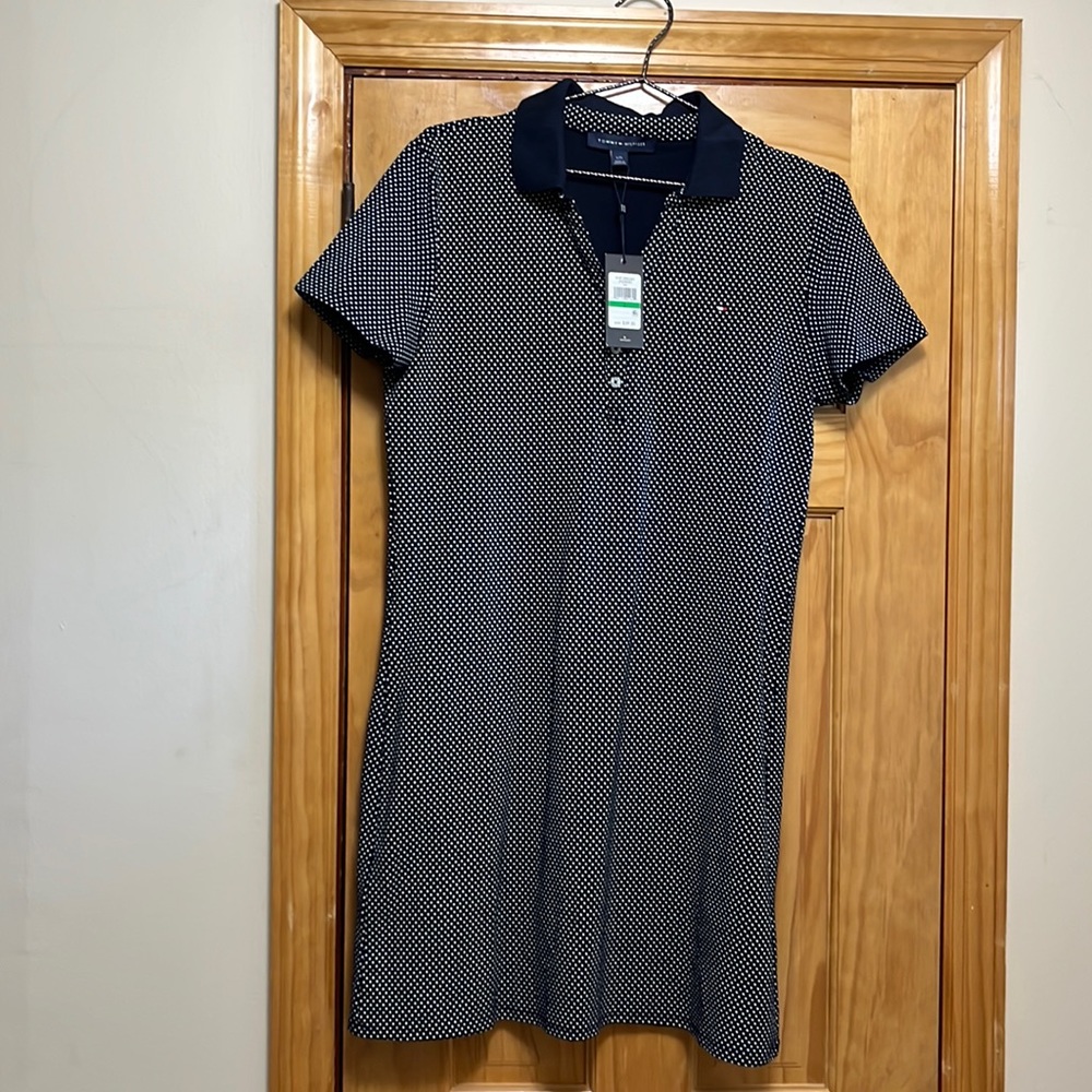 Tommy Hilfiger blue dress with white small dots.
